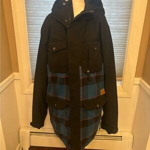 Quiksilver Black and Blue Plaid Hooded Jacket